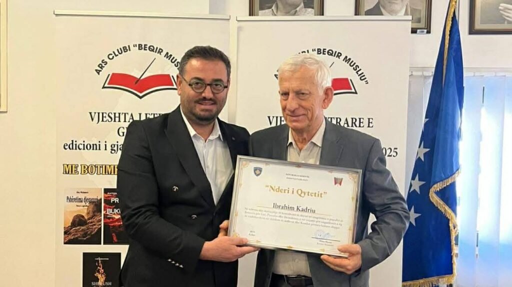 Shkrimtari Ibrahim Kadriu nderohet me çmimin “Nderi i Qytetit” nga Komuna e Gjilanit